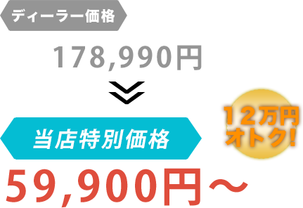 ディーラー価格178,990円が有限会社杉浦ワールド自動車だと59,900円～。12万円もお得！